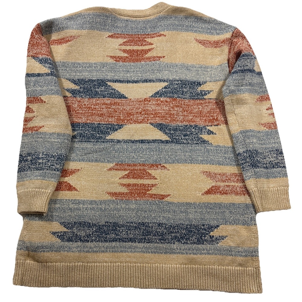 Lucky Brand‎ Women's M Aztec Print Open Front Cardigan Sweater Pockets - Picture 3 of 11